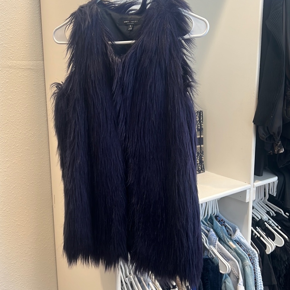 Navy blue faux fur vest